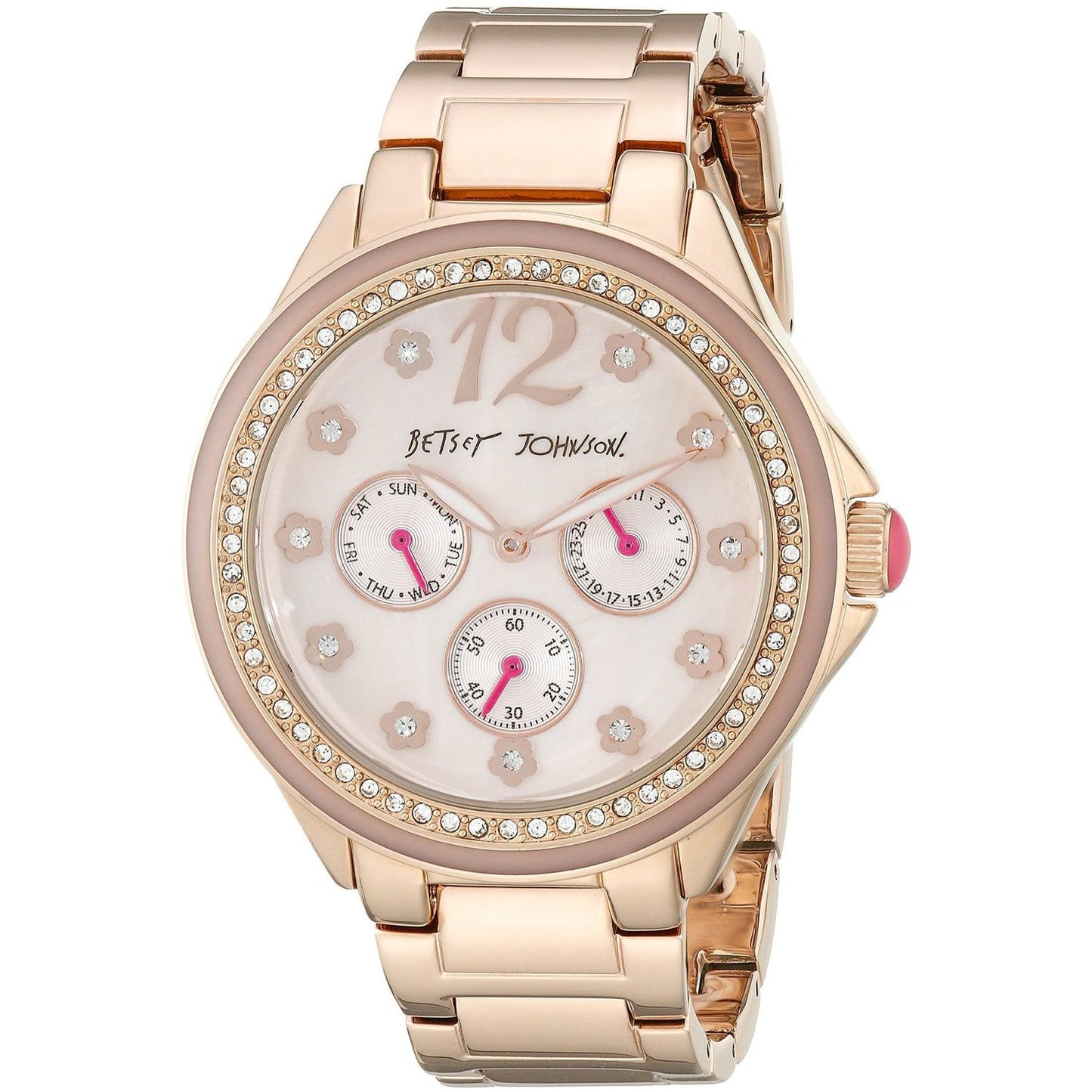 Betsey Johnson BJ00474-03 Women's Analog Display Quartz Watch - Rose Gold Bracelet - Round 41mm Case