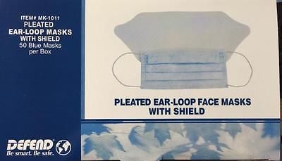 Pleated Earloop Masks w/shield 50pcs