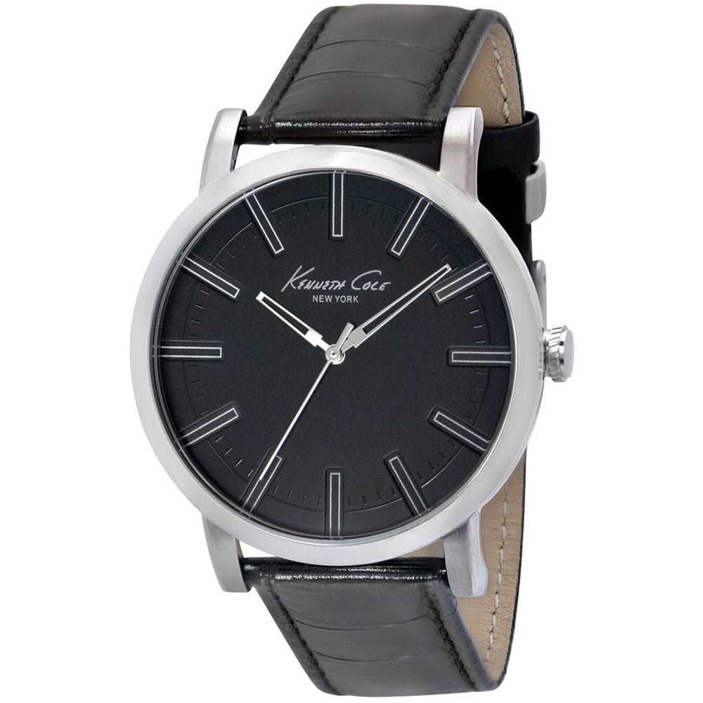 Kenneth Cole KC1997 Slim Men's Analog Watch, Black Leather Band, Round 46mm Case