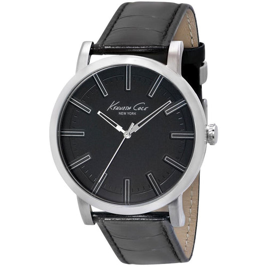 Kenneth Cole KC1997 Slim Men's Analog Watch, Black Leather Band, Round 46mm Case