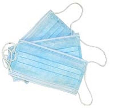 CASE OF 1000 FACE MASK PLEATED NON WOVEN 3 PLY EAR LOOP BLUE