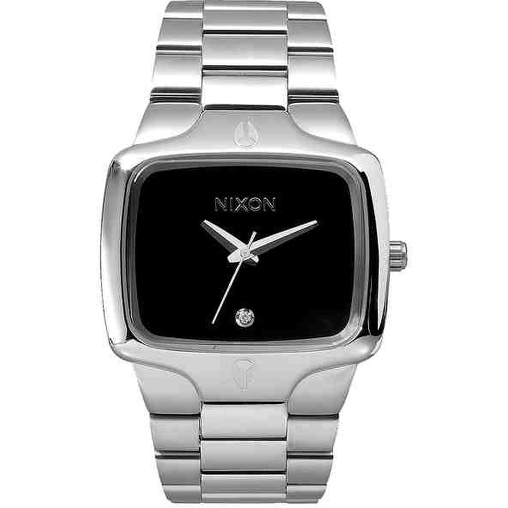 Nixon A140000 Men's Player Black Analog Watch, Silver Stainless Steel Band, Rectangle 40mm Case