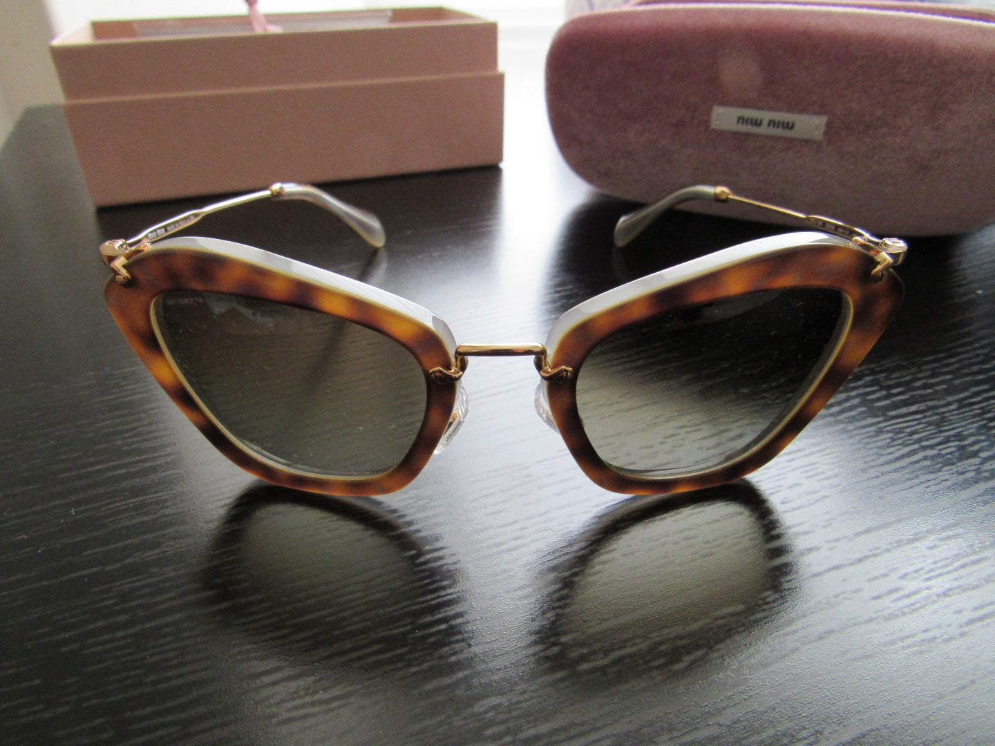 MIU MIU SMU10N Noir Sunglasses Havana/Beige/Opal w/Brown Gradient