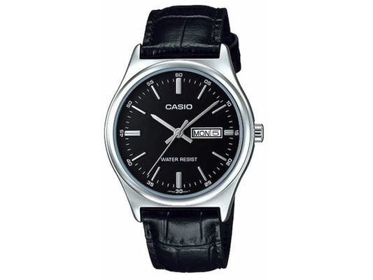 Casio #MTP-V003L-1A Men's Standard Analog Leather Band Black Dial Day Date Watch