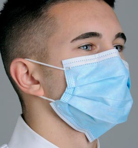 DEFEND BREATHE E-Z EAR LOOP PLEATED FACE MASKS 50/BX BLUE LOT OF 10