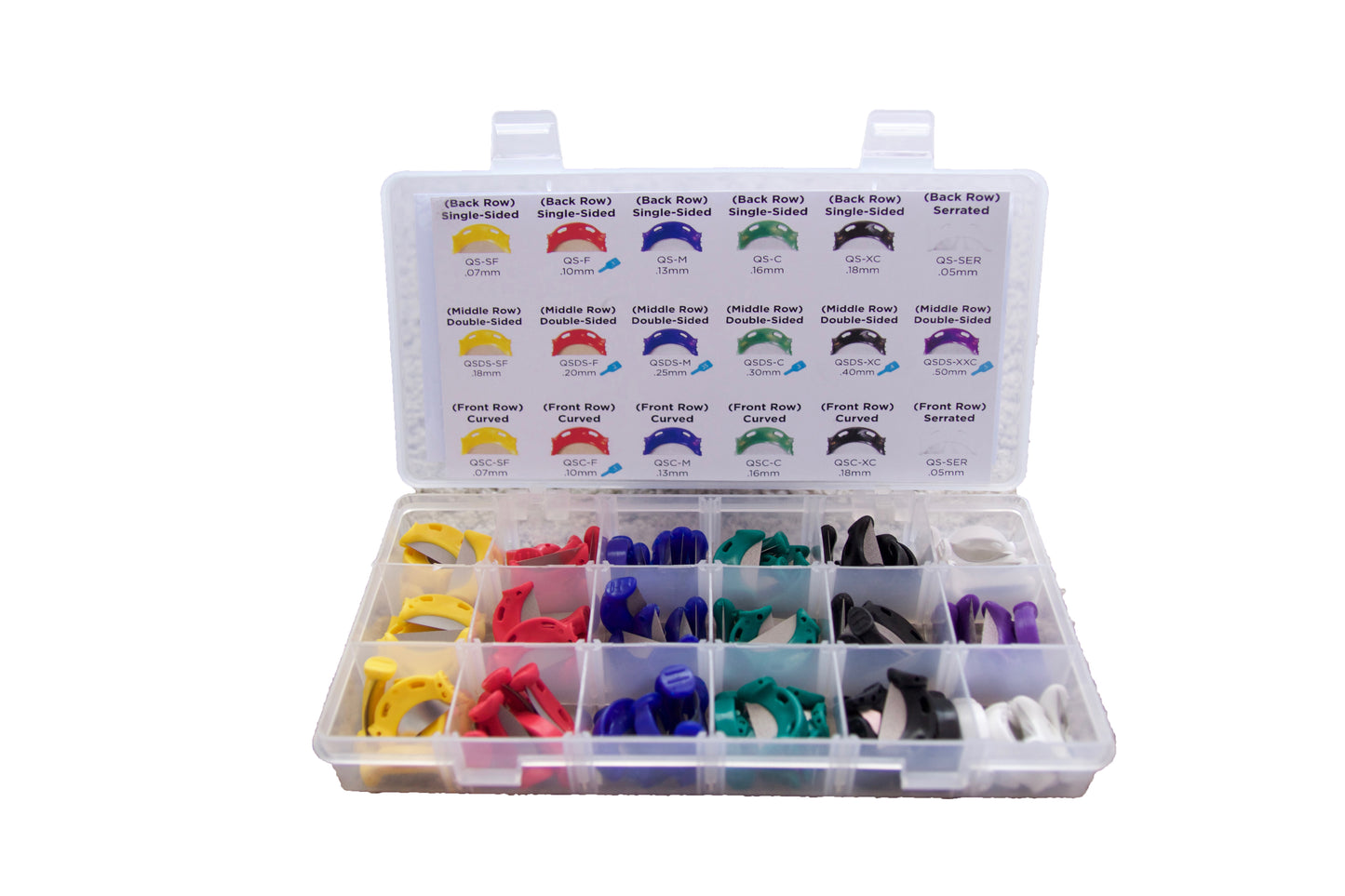 QwikStrip Ultimate IPR 90-Pack - Contains 5 of Each: Single-Sided (.07mm-.18mm), Double-Sided (.18mm-.50mm), Curved (.07mm-.18mm), and 10 Serrated Strips