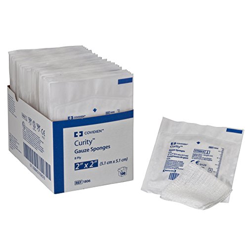 Covidien 1806 Curity Gauze Sponge, Sterile 2's in Peel-Back Package, 2" x 2", 8-ply (Pack of 100)