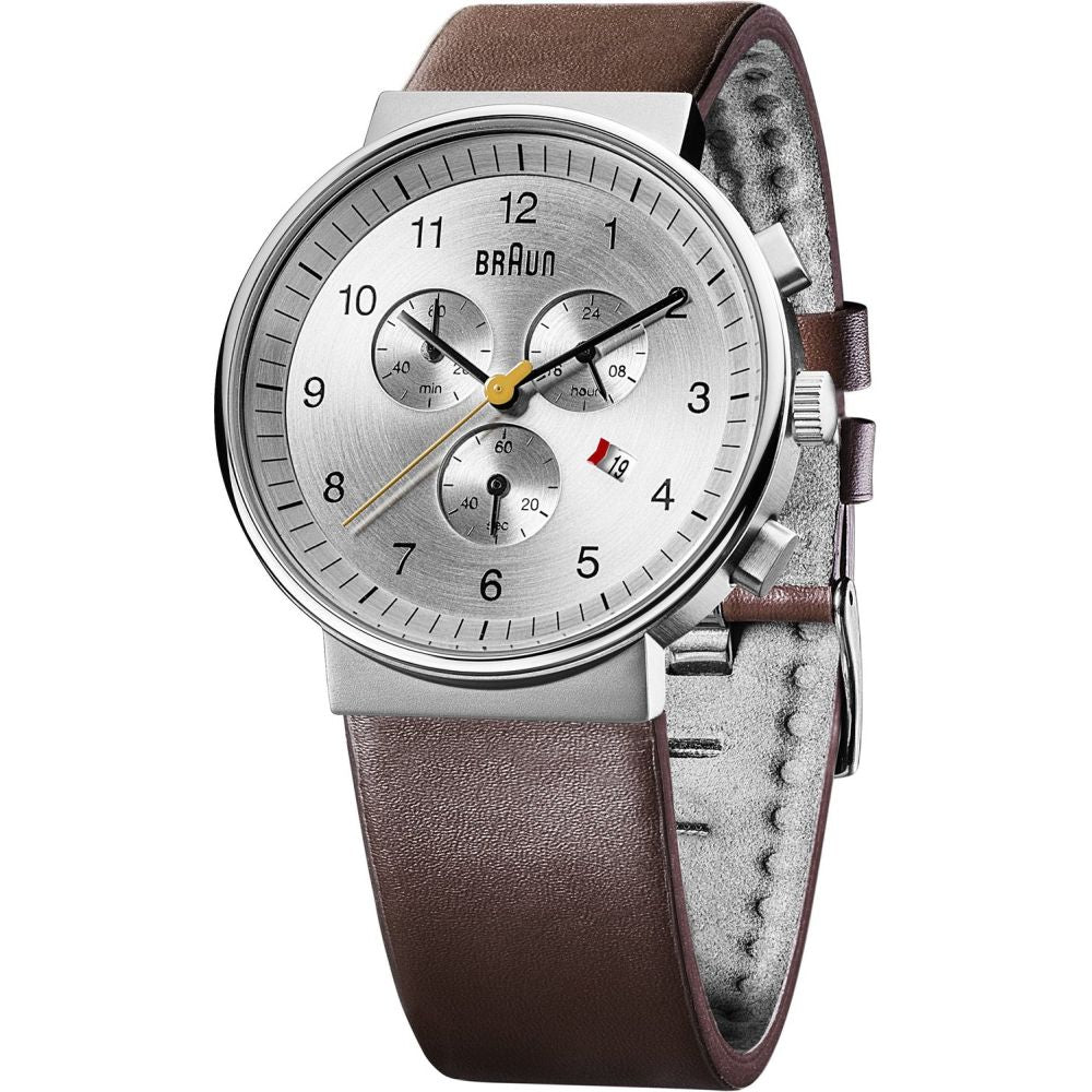 Braun BN0035SLBRG Men's Classic Analog Display Chronograph Quartz Watch, Brown Leather Band, Round 40mm Case