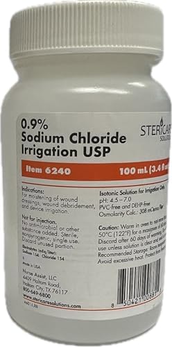 NA Sterile Saline for Irrigation, 100ml (3.4 fl oz) - Case of 6 Bottles