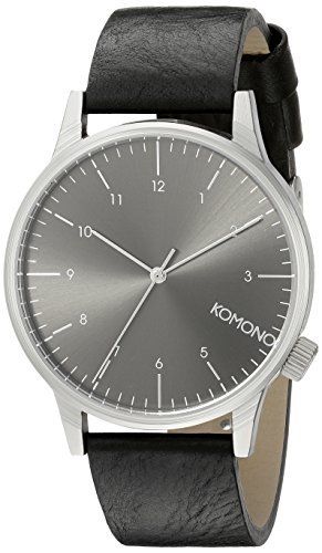 Komono KOM-W2255 Winston Regal Black Analog Quartz Watch, Black Leather Band, Round 41mm Case