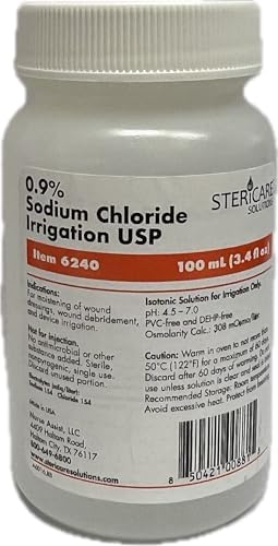 NA Sterile Saline for Irrigation, 100ml (3.4 fl oz) - Case of 6 Bottles