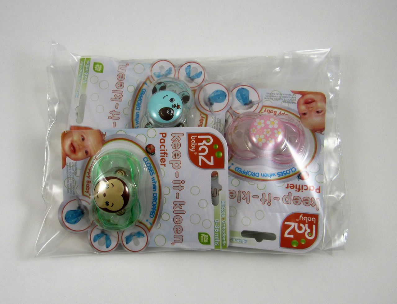 RaZbaby Keep-it-Kleen Pacifier 3-PK Assorted