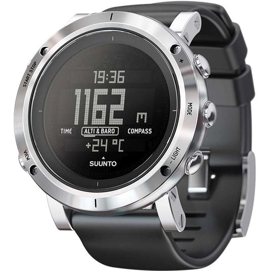 Suunto SS020339000 Core Brushed Steel Digital Display Quartz Watch, Black Silicone Band, Round 49.1mm Case