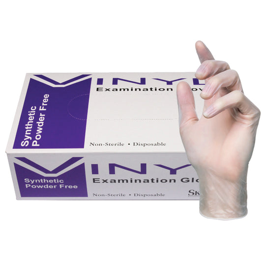 skintx vinyl exam powder free gloves small