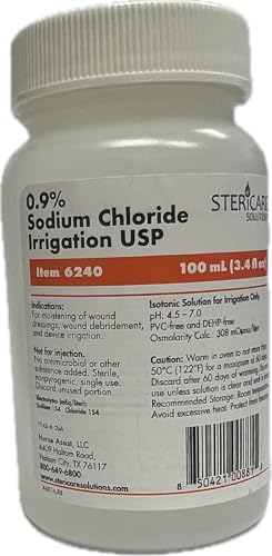 NA Sterile Saline for Irrigation, 100ml (3.4 fl oz) - Case of 6 Bottles