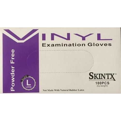 skintx vinyl exam powder free gloves lg 10
