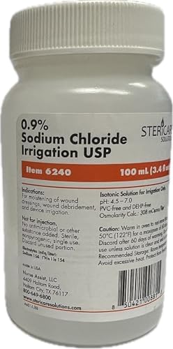 NA Sterile Saline for Irrigation, 100ml (3.4 fl oz) - Case of 6 Bottles