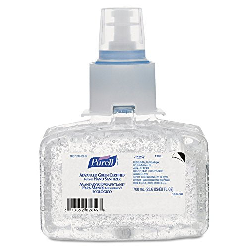 PURELL 130303CT Advanced Green Certified Instant Hand Sanitizer Refill Gel, 700 mL, LTX7, 3/Ct